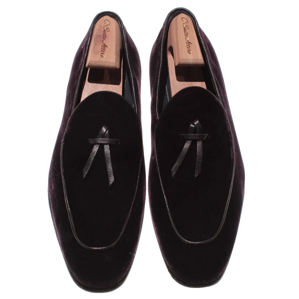 Di Bianco NWB Tasseled Slip On Loafers Size 9 US in Dark Purple Velvet